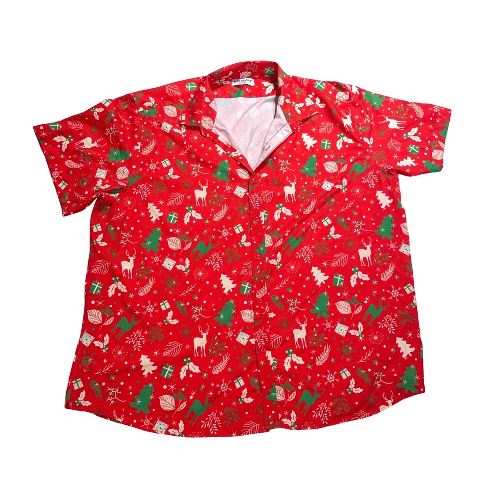 Holiday-Themed Red Men's Casual Shirt J&DHUASHA®